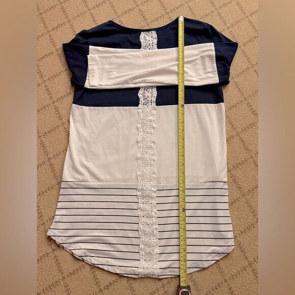 Sherosa Navy and white long sleeved tunic boho with lace detail M - Picture 7 of 11